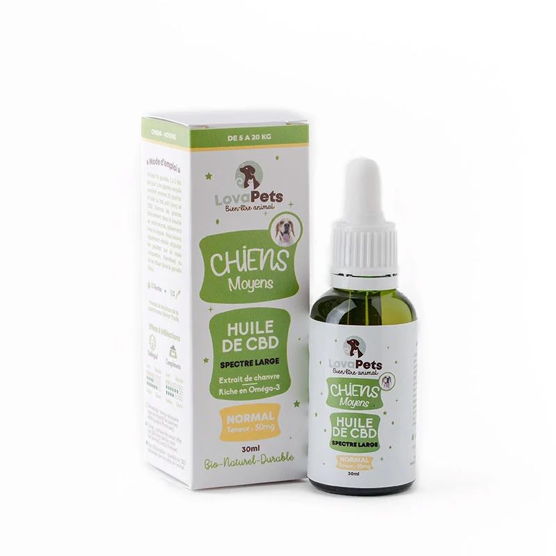 Huile de CBD pour chien de taille moyenne vendu à la boutique Herbiane