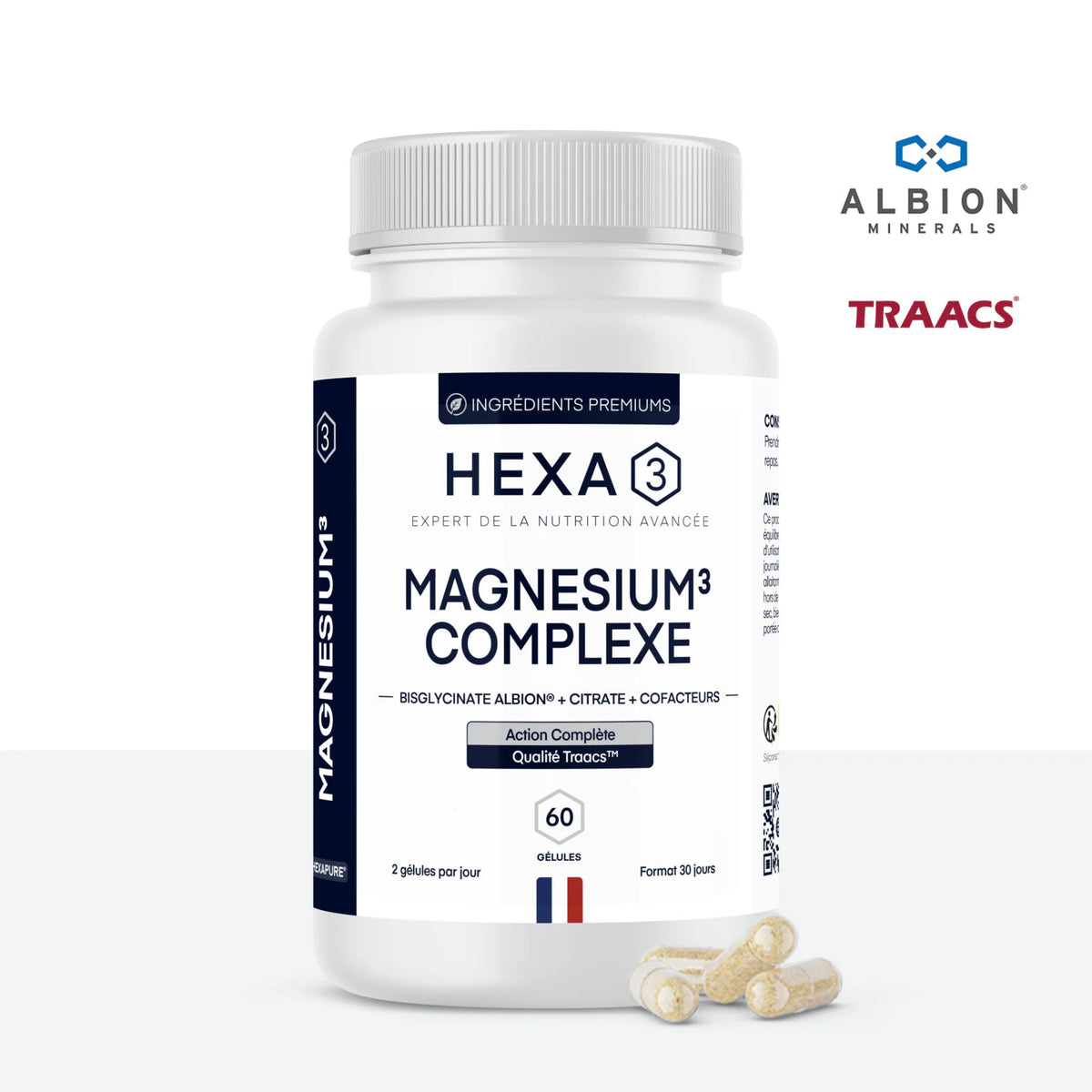 Magnésium3 HexaPURE bisglycinate TRAACS citrate taurine vitamine B6 60 gélules
