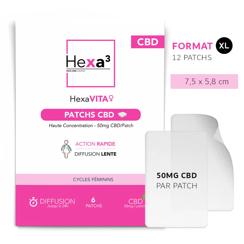 Patchs CBD Confort Menstruel HexaVITA format XL 50 mg par patch, boîte de 6 patchs