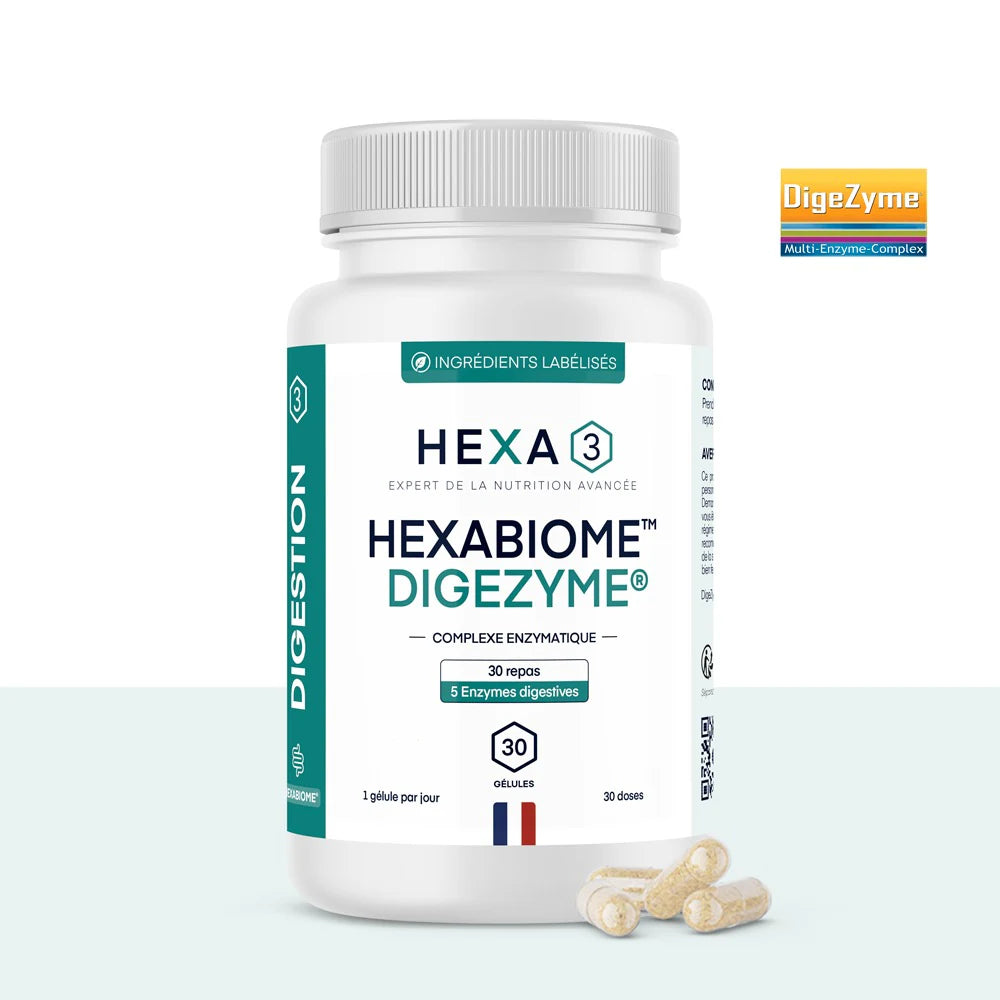 DigeZyme complexe de 5 enzymes digestives en gélules végétales – 30 gélules